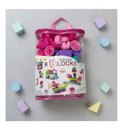 Bloques Infantiles 80 Pcs En Bolsa Rosa 2242616 80